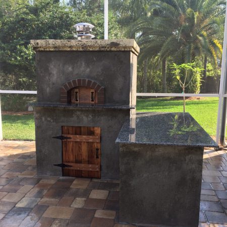 Dark Grey Firenze with flat roof and large side bar with granite.