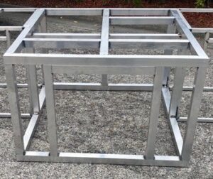 The frame for an outdoor kitchen constructed by Forno Nardona.