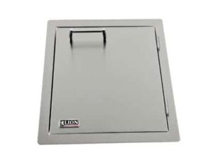 A vertical door with towel rack acts as an outdoor kitchen accessory.