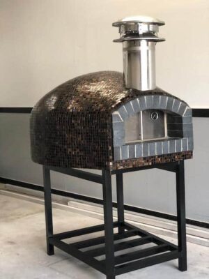 Forno Nardona Rustica custom brick dome pizza oven with back fire brick front on a custom stand.