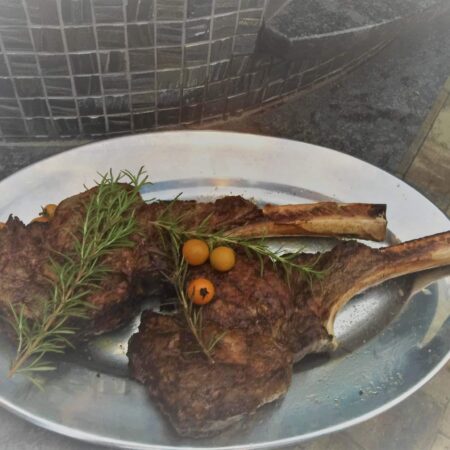 Two chops cooked in a Nardona Napoli oven.