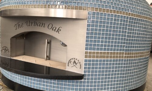 Restaurant Pizza Oven Buying Guide: "The Urban Oak" Nardona Napli 48" oven in blue with tan stripes is a perfect example of our commercial pizza ovens