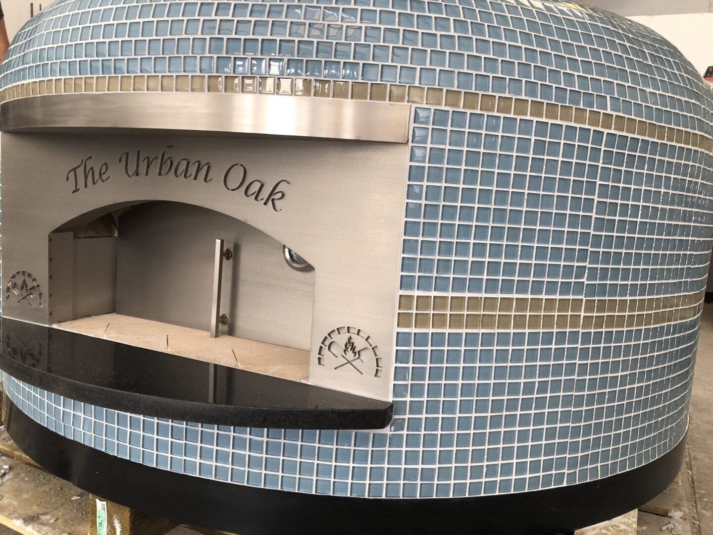 Restaurant Pizza Oven Buying Guide: "The Urban Oak" Nardona Napli 48" oven in blue with tan stripes is a perfect example of our commercial pizza ovens