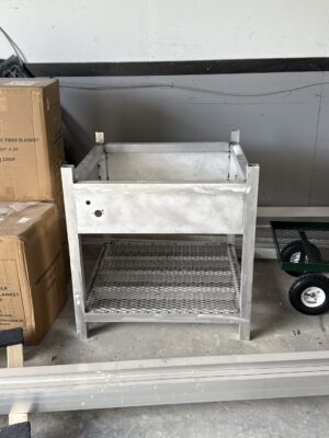 Unfinished Forno Nardona Pizza Oven Stand with cutouts for a gas burner control panel.