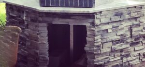 Small Corner Pizza Oven Base finished with stone.