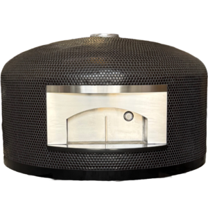 48" Commercial Napoli in Black Raven Penny Tiles with a clean stainless faceplate is an excellent example of our commercial pizza ovens.