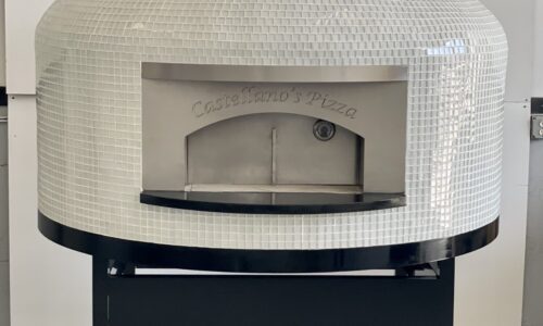 Best Pizza Oven for Food Truck Service: White Tiles Forno Nardona Commercial Napoli oven on a custom stand.