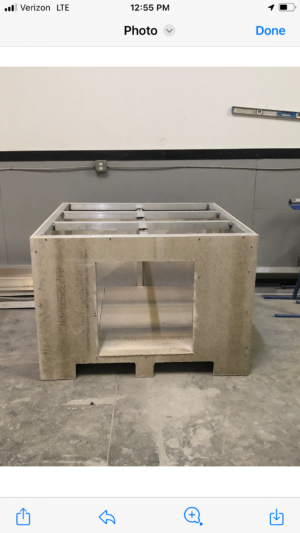 Square Base made of alluminum and cement backboard.