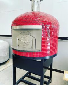 Lake Life Engraved Exterior door on a 24" Red Nardona Napoli oven.