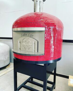 Lake Life Engraved Exterior door on a 24" Red Nardona Napoli oven.