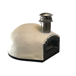 Best Pizza Oven for Outdoor Kitchen Spaces: Forno Nardona's Rustico Pizza Oven in White smooth stucco finish with a black brick opening